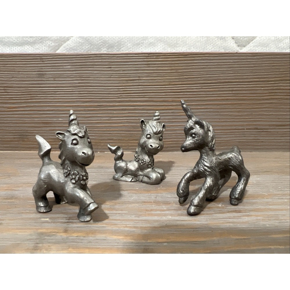 Vintage MINIATURE PEWTER ANIMAL FIGURINE LOT—‎ Unicorn Horse
